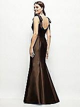Rear View Thumbnail - Espresso Satin Fit and Flare Maxi Dress with Shoulder Bows