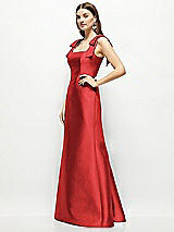 Side View Thumbnail - Poppy Red Satin Fit and Flare Maxi Dress with Shoulder Bows