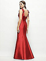 Rear View Thumbnail - Poppy Red Satin Fit and Flare Maxi Dress with Shoulder Bows