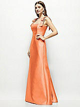 Side View Thumbnail - Portofino Orange Satin Fit and Flare Maxi Dress with Shoulder Bows