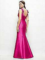 Rear View Thumbnail - Think Pink Satin Fit and Flare Maxi Dress with Shoulder Bows