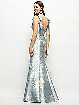 Rear View Thumbnail - Porcelain Blue Seraphina Floral Floral Satin Fit and Flare Maxi Dress with Shoulder Bows