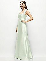 Side View Thumbnail - Mint Green Satin Square Neck Fit and Flare Maxi Dress