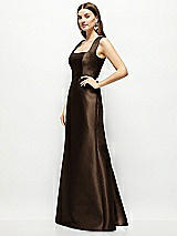 Side View Thumbnail - Espresso Satin Square Neck Fit and Flare Maxi Dress