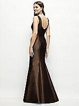 Rear View Thumbnail - Espresso Satin Square Neck Fit and Flare Maxi Dress
