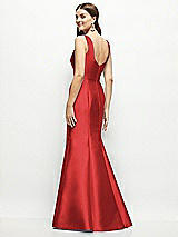 Rear View Thumbnail - Poppy Red Satin Square Neck Fit and Flare Maxi Dress