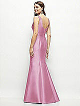Rear View Thumbnail - Powder Pink Satin Square Neck Fit and Flare Maxi Dress