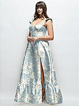 Alt View 2 Thumbnail - Porcelain Blue Seraphina Floral Floral Satin Corset Maxi Dress with Ruffle Straps & Skirt