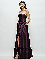 Side View Thumbnail - Deep Plum Strapless Cat-Eye Boned Bodice Maxi Dress with Ruffle Hem