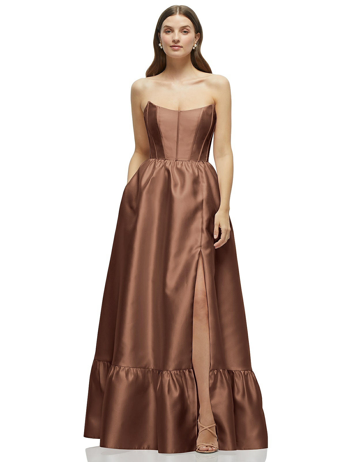 Strapless Cat-Eye Boned Bodice Maxi Dress with Ruffle Hem Strapless Cat-Eye Boned Bodice Maxi Dress with Ruffle Hem