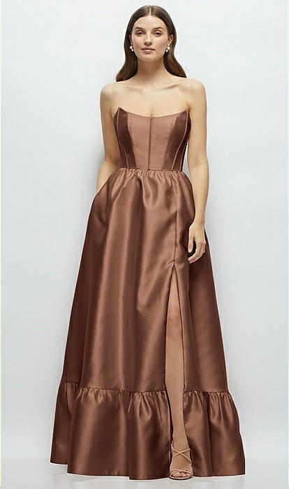 Strapless Cat-eye Boned Bodice Maxi Bridesmaid Dress With Ruffle