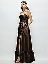 Side View Thumbnail - Espresso Strapless Cat-Eye Boned Bodice Maxi Dress with Ruffle Hem