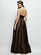Rear View Thumbnail - Espresso Strapless Cat-Eye Boned Bodice Maxi Dress with Ruffle Hem