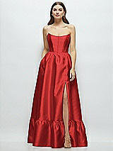 Front View Thumbnail - Poppy Red Strapless Cat-Eye Boned Bodice Maxi Dress with Ruffle Hem
