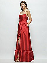 Side View Thumbnail - Poppy Red Strapless Cat-Eye Boned Bodice Maxi Dress with Ruffle Hem