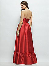 Rear View Thumbnail - Poppy Red Strapless Cat-Eye Boned Bodice Maxi Dress with Ruffle Hem