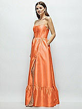 Side View Thumbnail - Portofino Orange Strapless Cat-Eye Boned Bodice Maxi Dress with Ruffle Hem