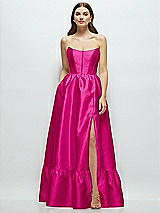 Front View Thumbnail - Think Pink Strapless Cat-Eye Boned Bodice Maxi Dress with Ruffle Hem