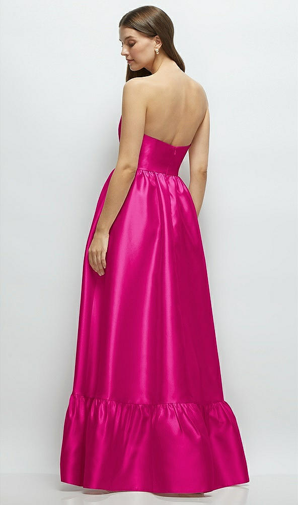 Back View - Think Pink Strapless Cat-Eye Boned Bodice Maxi Dress with Ruffle Hem