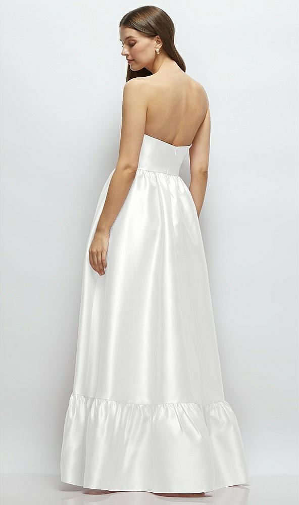 Back View - White Strapless Cat-Eye Boned Bodice Maxi Dress with Ruffle Hem