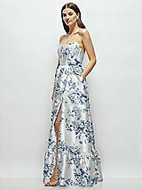 Front View Thumbnail - Cottage Rose Larkspur Floral Strapless Cat-Eye Boned Bodice Maxi Dress with Ruffle Hem