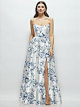 Side View Thumbnail - Cottage Rose Larkspur Floral Strapless Cat-Eye Boned Bodice Maxi Dress with Ruffle Hem
