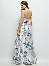 Rear View Thumbnail - Cottage Rose Larkspur Floral Strapless Cat-Eye Boned Bodice Maxi Dress with Ruffle Hem
