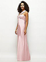 Side View Thumbnail - Ballet Pink Satin Twist Bandeau One-Shoulder Bias Maxi Dress