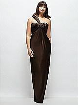Alt View 1 Thumbnail - Espresso Satin Twist Bandeau One-Shoulder Bias Maxi Dress
