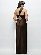 Alt View 3 Thumbnail - Espresso Satin Twist Bandeau One-Shoulder Bias Maxi Dress