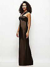 Side View Thumbnail - Espresso Satin Twist Bandeau One-Shoulder Bias Maxi Dress
