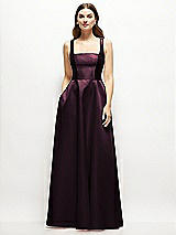 Front View Thumbnail - Deep Plum Square-Neck Satin Maxi Dress with Full Skirt
