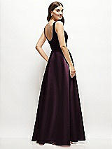 Rear View Thumbnail - Deep Plum Square-Neck Satin Maxi Dress with Full Skirt