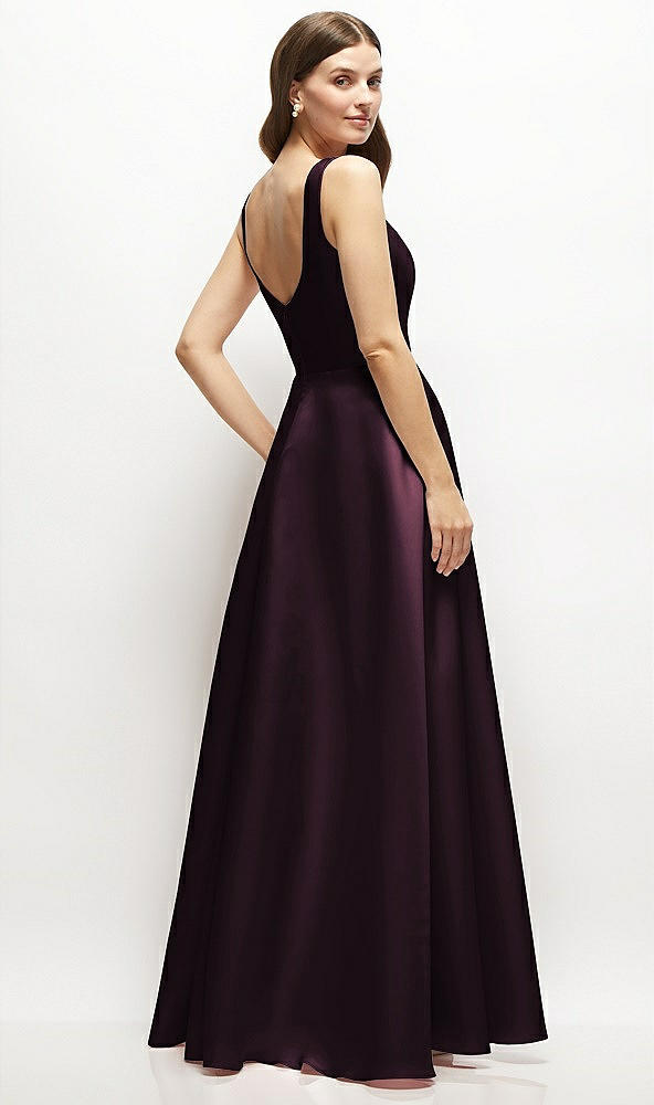 Back View - Deep Plum Square-Neck Satin Maxi Dress with Full Skirt