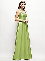 Side View Thumbnail - Mojito Square-Neck Satin Maxi Dress with Full Skirt