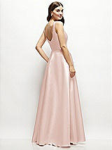Rear View Thumbnail - Blush Square-Neck Satin Maxi Dress with Full Skirt