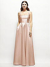 Front View Thumbnail - Cameo Square-Neck Satin Maxi Dress with Full Skirt