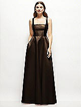 Front View Thumbnail - Espresso Square-Neck Satin Maxi Dress with Full Skirt