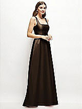Side View Thumbnail - Espresso Square-Neck Satin Maxi Dress with Full Skirt
