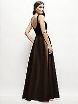 Rear View Thumbnail - Espresso Square-Neck Satin Maxi Dress with Full Skirt