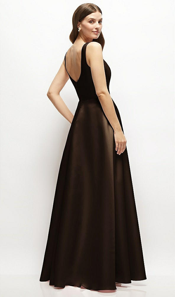 Back View - Espresso Square-Neck Satin Maxi Dress with Full Skirt