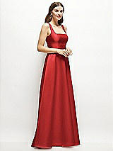 Side View Thumbnail - Poppy Red Square-Neck Satin Maxi Dress with Full Skirt