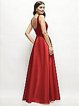 Rear View Thumbnail - Poppy Red Square-Neck Satin Maxi Dress with Full Skirt