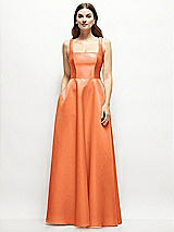 Front View Thumbnail - Portofino Orange Square-Neck Satin Maxi Dress with Full Skirt
