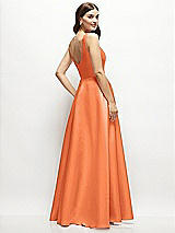 Rear View Thumbnail - Portofino Orange Square-Neck Satin Maxi Dress with Full Skirt