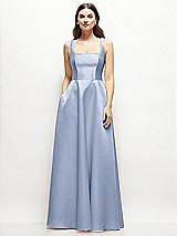 Front View Thumbnail - Sky Blue Square-Neck Satin Maxi Dress with Full Skirt