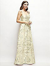 Side View Thumbnail - Butter Yellow Floral Floral Square-Neck Satin Maxi Dress with Full Skirt