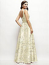 Rear View Thumbnail - Butter Yellow Floral Floral Square-Neck Satin Maxi Dress with Full Skirt