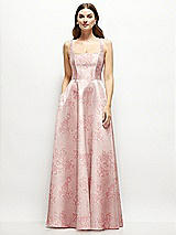 Front View Thumbnail - Bow And Blossom Print Floral Square-Neck Satin Maxi Dress with Full Skirt