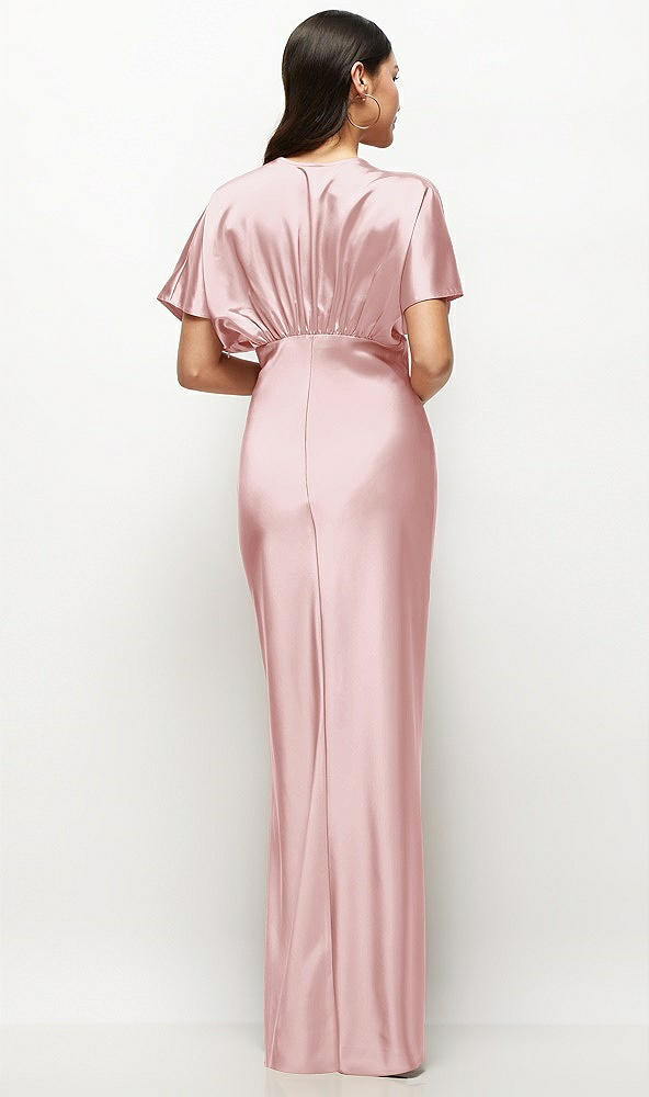 Back View - Ballet Pink Plunge Neck Kimono Sleeve Satin Bias Maxi Dress